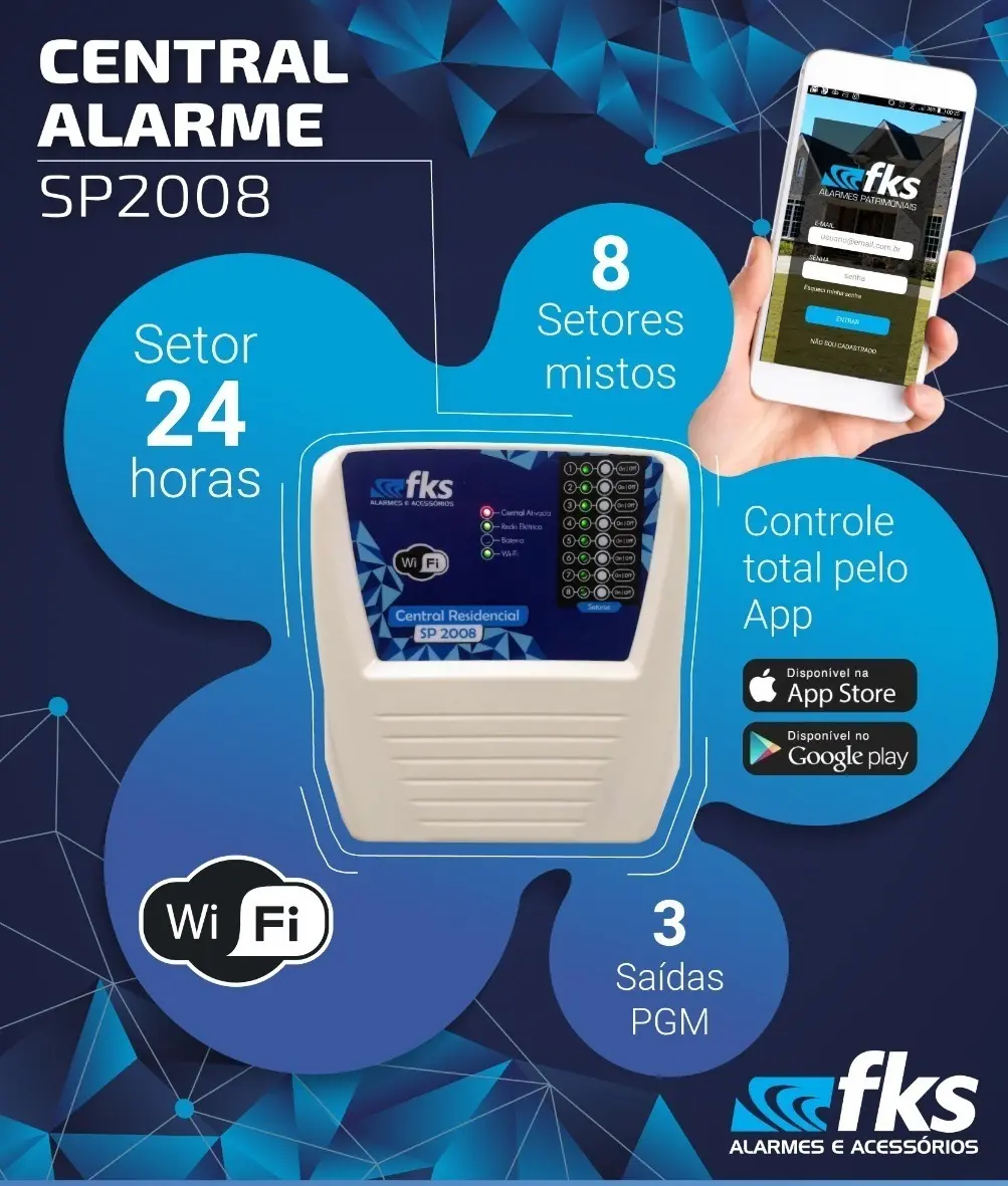 Central de alarme FKS SP2008 com WiFi e controle pelo app — instalada pela Facilita